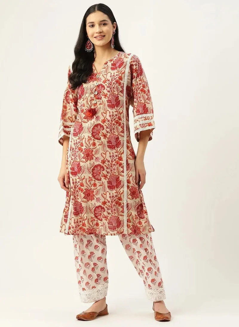 باناش برييا طقم كورتا قطني فاخر مطبوع يدويًا للنساء